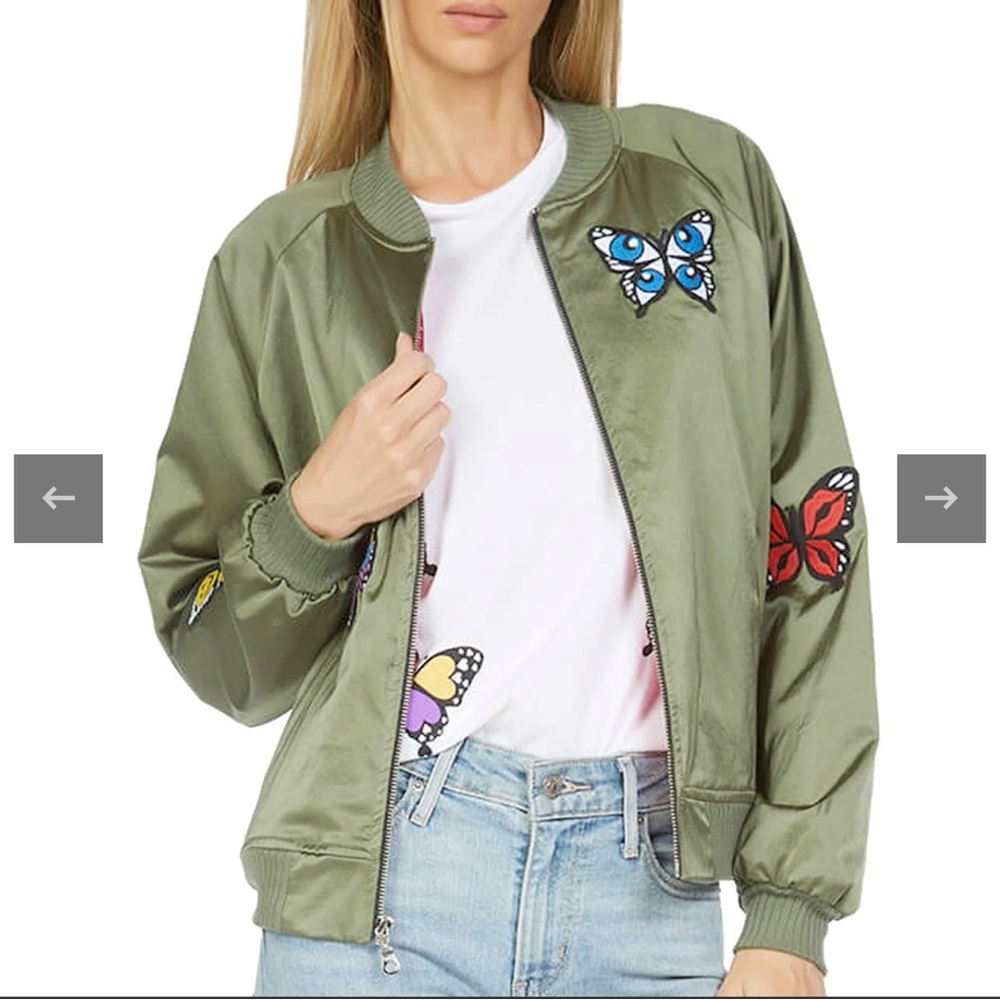 Lauren Moshi Levelle Butterfly Patch Bomber Jacker - Size Large
